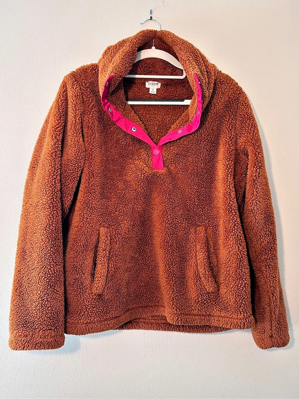 J.Crew Fleece Pullover Teddy Jacket Brown & Pink Small